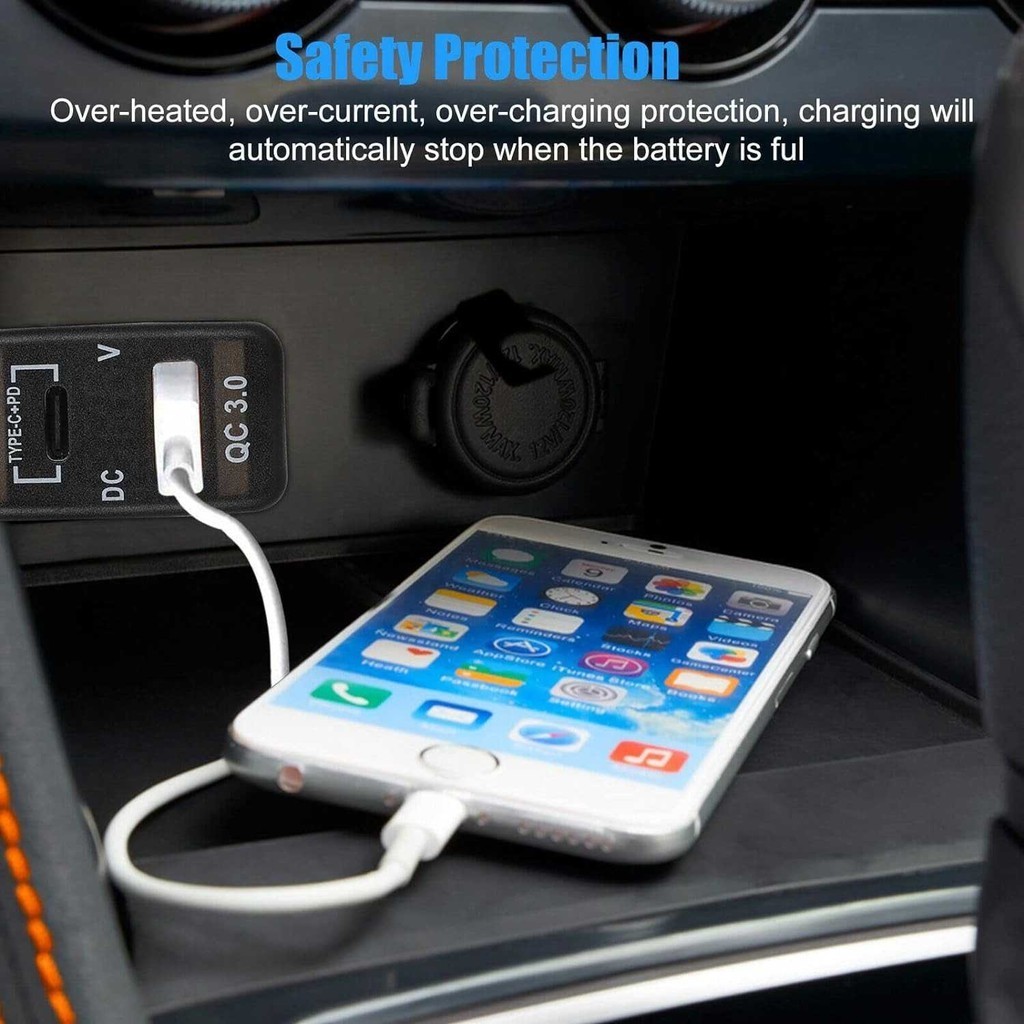 1CLICK2BUY Awdy Car Charger PD QC 3.0 LED USB Type C พอร์ตปลั๊ก DC 12V 24V - A12