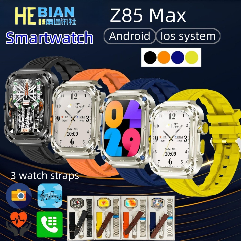 HEBIAN Z85 Max สมาร์ทวอทช์, สมาร์ทวอทช์, โทรผ่านบลูทูธ, นาฬิกากันน้ํา Android/iOS, โหมดกีฬา, จอภาพกา