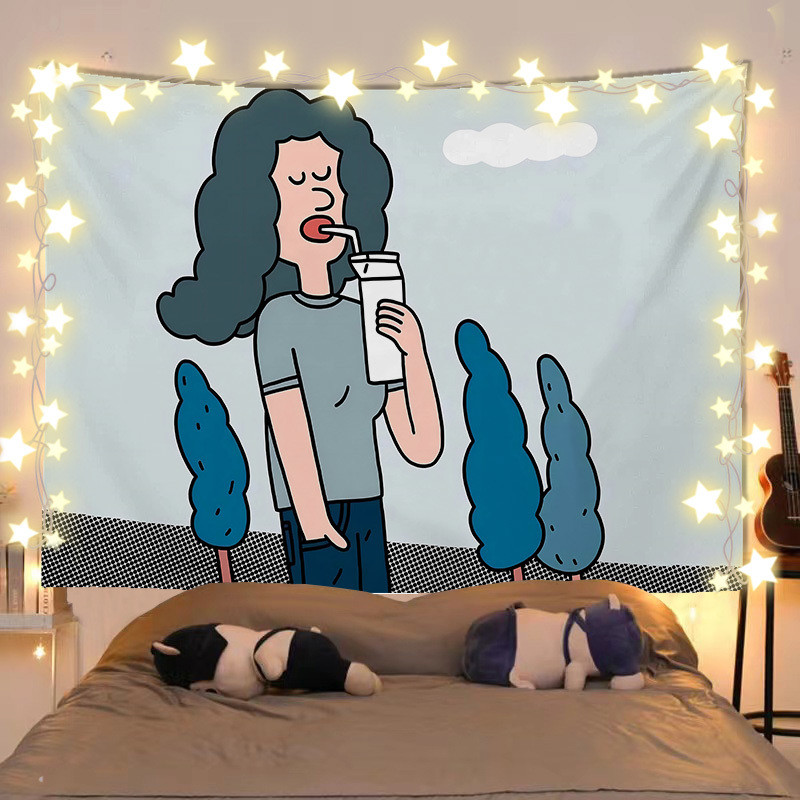 ศิลปะการ์ตูนภาพประกอบที่อบอุ่นรักษาตัวเองอินสไตล์พื้นหลังผ้าให้เช่าบ้านหอพักห้องนอนตกแต่งผนังผ้าพรม - รูปที่ 5