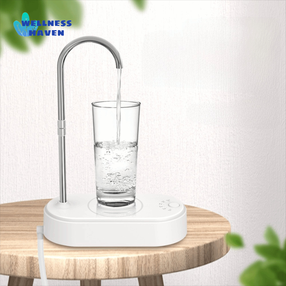 WELLNESSHAVEN ปั๊มแกลลอนน้ําไฟฟ้า, ชาร์จ USB ปั๊มน้ําเอาต์พุตเชิงปริมาณ, แบบพกพาหมุนได้มินิตู้น้ําอัตโนมัติแบบถอดได้เดสก์ท็อป