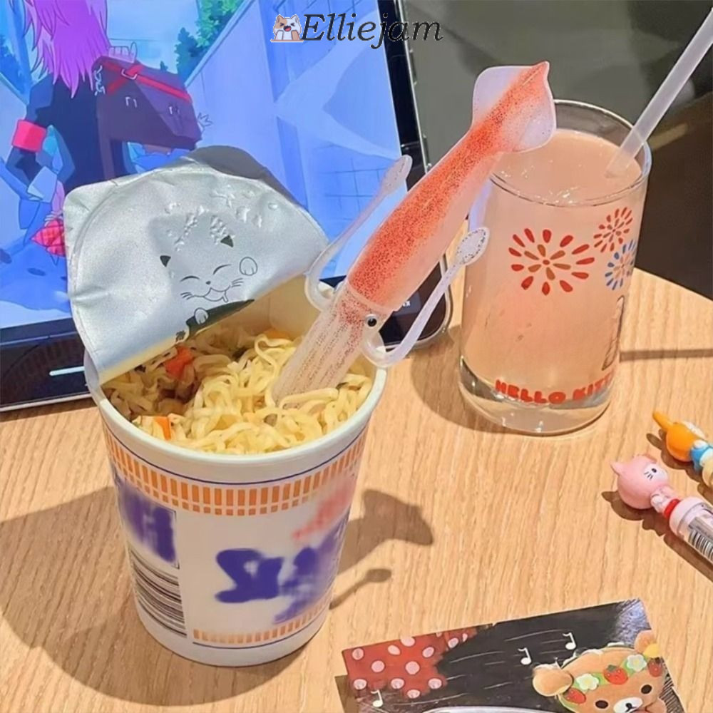 ELLIEJAM Octopus Noodle Fork, Squid-Shaped Portable Food Picks, Simple ทนความร้อน 3-in-1 เครื่องมือท