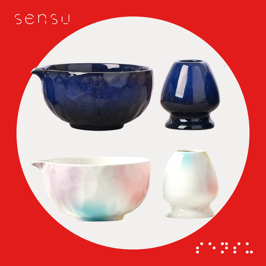 ที่วาง Oboro Katakuchi & Chasen – Matcha Cwan Bowl & Chasen Holder Handmade Ceramic Japanese Design