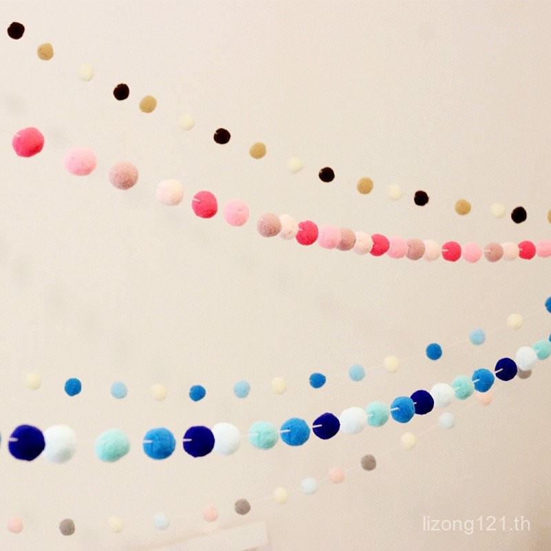 ตกแต่งร้อยวัน Bunting Baby First Birthday Fur Ball ตกแต่ง Party Garland ins ธง Full Moon เด็กอนุบาล 