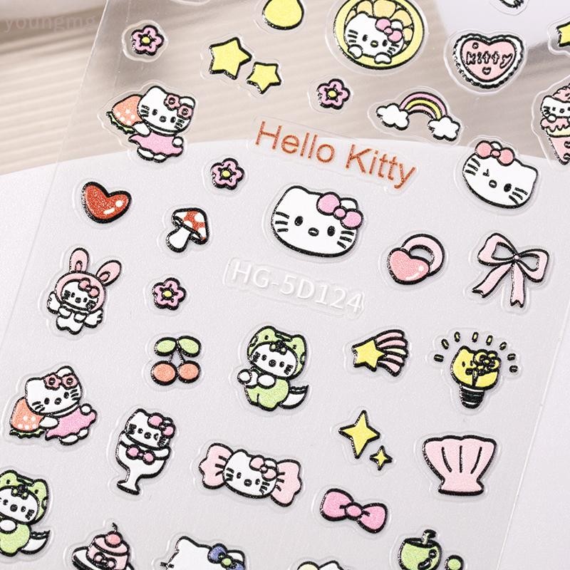 [YG] 2D Pixel Style Mini Sanrios HelloKitty Nails Art Sticker Multi Expressions Cute Nail Decal Slid