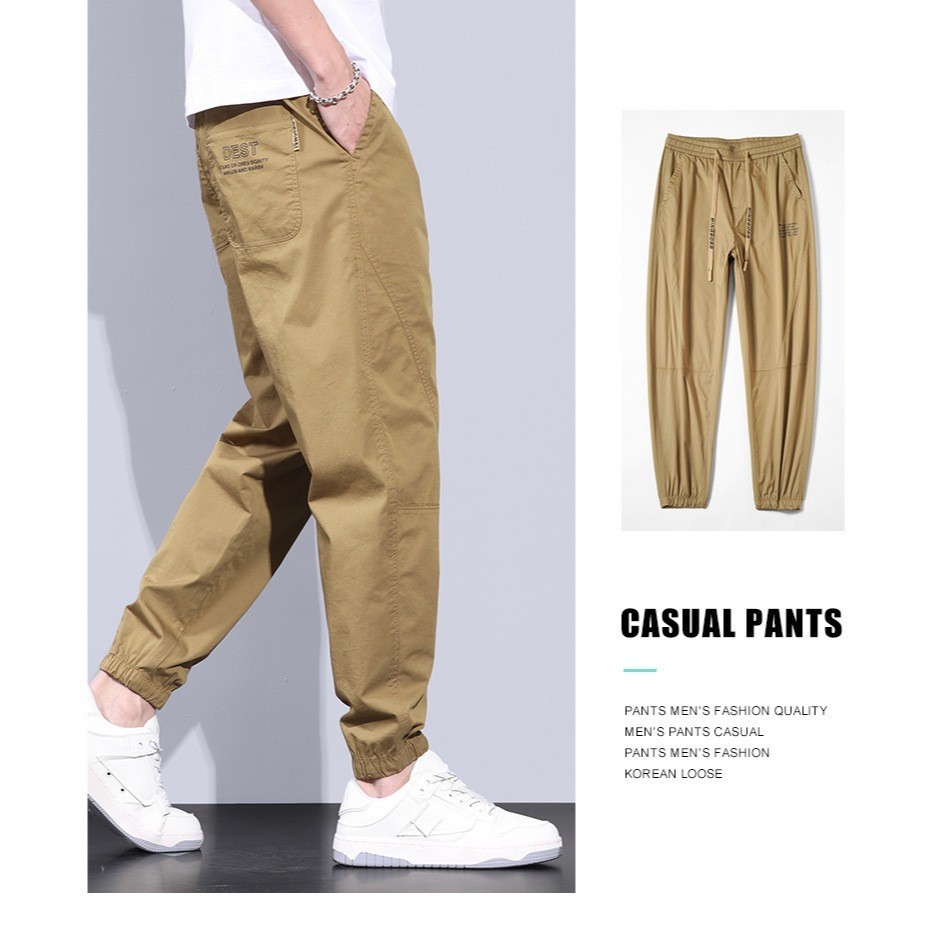 MR-DEER กางเกงขายาวผู้ชาย แฟชั่น กางเกงเอวยางยืด ขาจ้ำ ทรงสวยมีกระเป๋าข้าง เนื้อผ้าร่ม รุ่น MK255