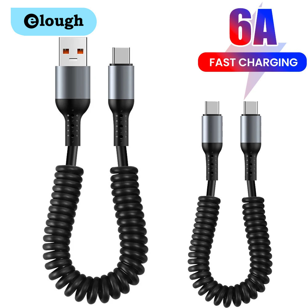 Elough รถฤดูใบไม้ผลิสายประเภท C 6A Fast Charging USB C ถึง USB C สําหรับ Huawei Xiaomi USB ประเภท C 