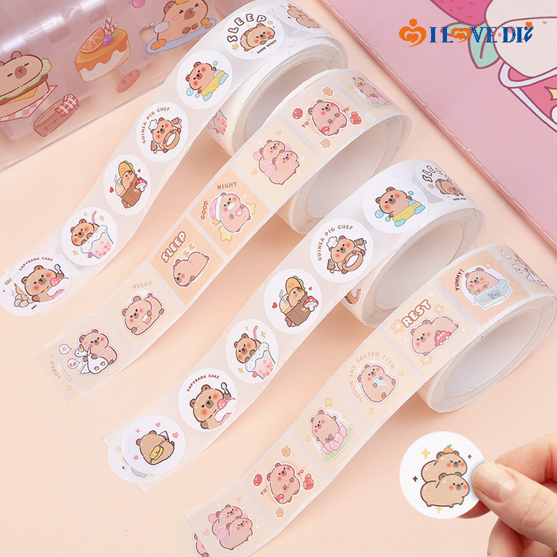 300 ชิ้น Kawaii อะนิเมะ Capybara รูปแบบรอบ Decal - การ์ดอวยพรซองจดหมายน่ารักการ์ตูนปิดผนึก Applique - เด็กเครื่องเขียนสติกเกอร์