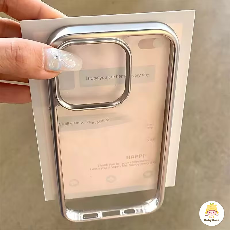 เรียบง่ายโปร่งใสขอบเงินบริสุทธิ์ด้วยไฟฟ้า เคส IPhone 11 15 13 14 12 Pro Max 7Plus XR 7 8 Plus X XS MAX SE 2020 15 14Plus