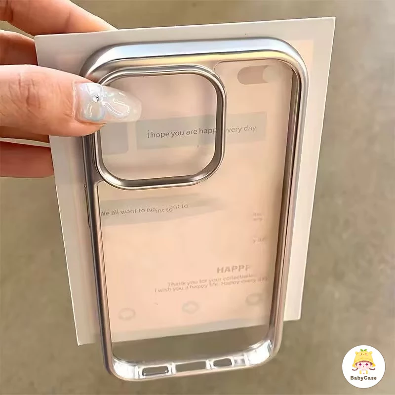 เรียบง่ายโปร่งใสขอบเงินบริสุทธิ์ด้วยไฟฟ้า เคส IPhone 11 15 13 14 12 Pro Max 7Plus XR 7 8 Plus X XS MAX SE 2020 15 14Plus