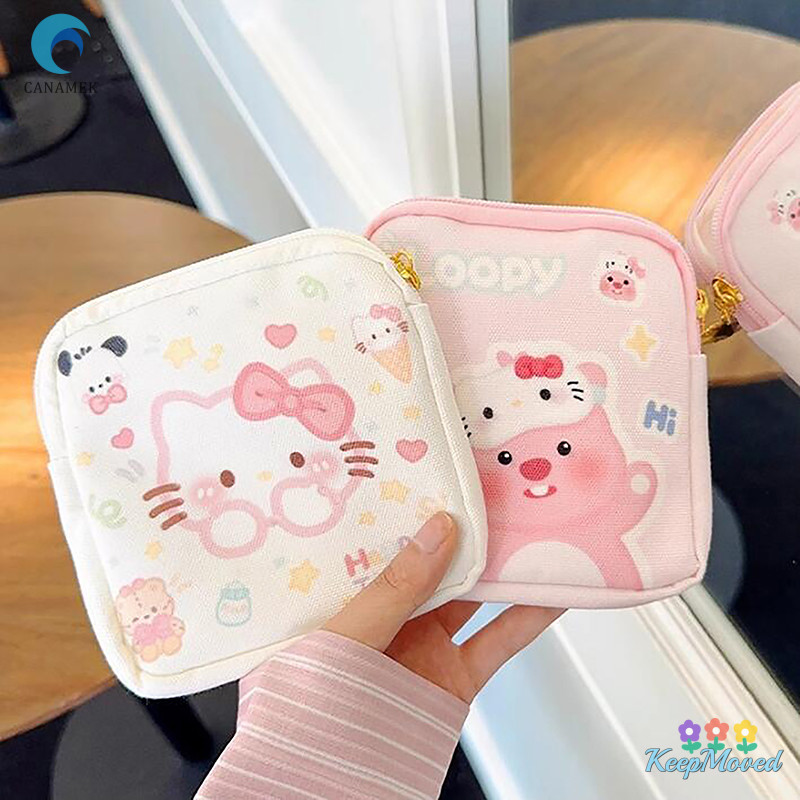 Keepmoving 1PC มินิเครื่องสําอางกระเป๋าใส่เหรียญกระเป๋าของขวัญ Kawaii Sanrio Hello Kitty การ์ตูนผู้หญิง Tampton ผ้าอนามัยถุงเก็บใหม่
