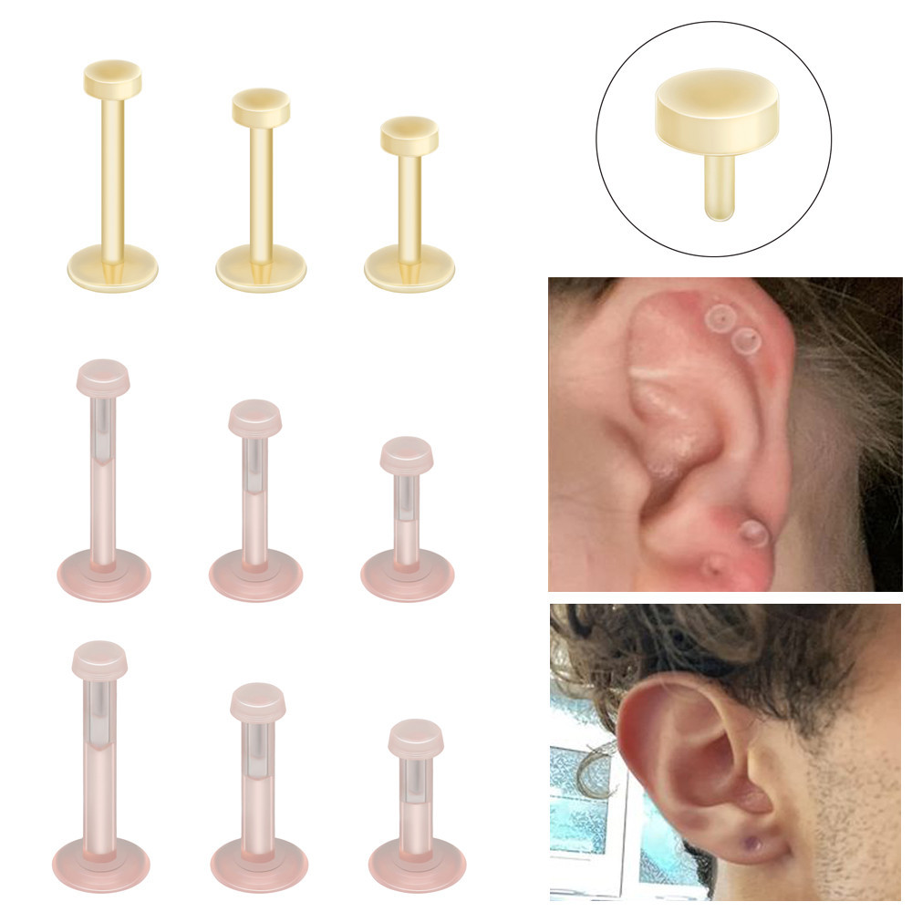 1 PC 14G/16G อะคริลิค Lip Stud Clear Lip แหวนกระดูกอ่อนต่างหู Pink Helix Stud ต่างหู Plug-In สไตล์ Labret เจาะ