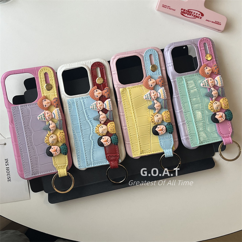 Goat สีน่ารัก+สายรัดข้อมือ+กระเป๋าบัตรสําหรับ iPhone 17 16 15 11 12 15 14 13 Pro MaxเคสiPhoneป้องกันAnti-Dropปกหลังกรณี
