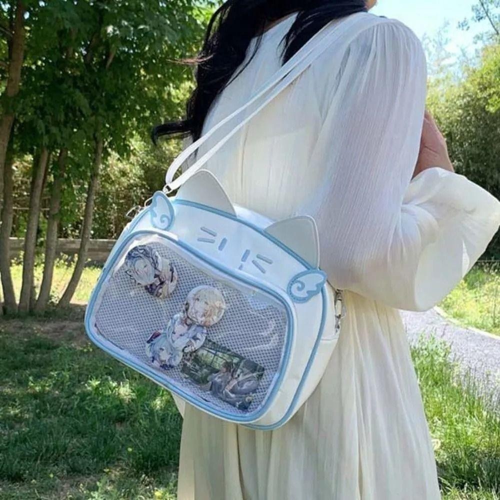 Perneaky Kawaii Cat Itabag, กระเป๋าตุ๊กตาใสน่ารัก, กระเป๋าเป้สาวอินเทรนด์ลําลอง