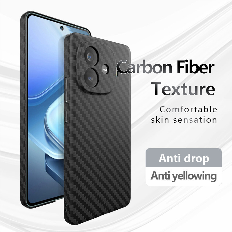 สําหรับ Vivo iQOO Z9 Turbo กรณี ELVEV คาร์บอนไฟเบอร์บางเฉียบลาย Texture Matte Hard Cover