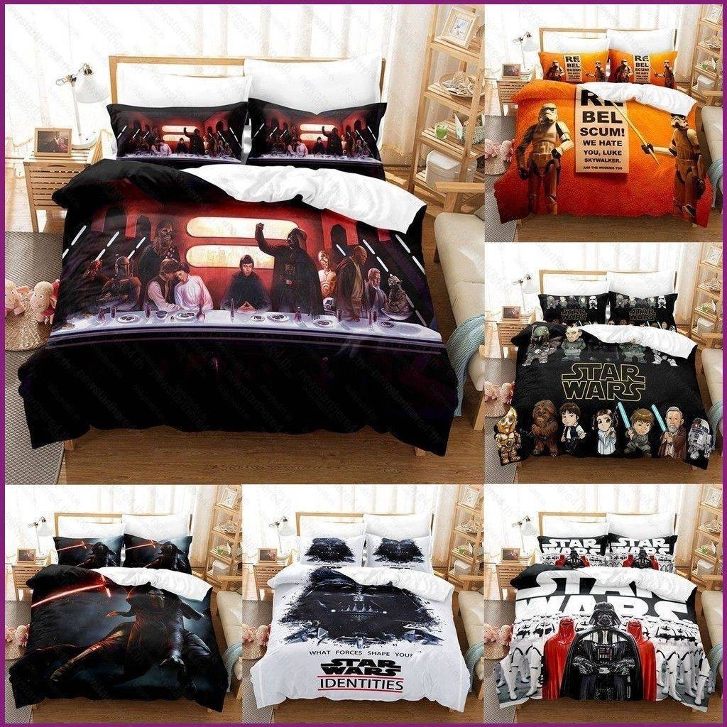 Star Wars 3IN1 ชุดเครื่องนอนผ้าปูที่นอนผ้านวมปลอกหมอนบ้านห้องนอนล้างทําความสะอาดได้หอพัก