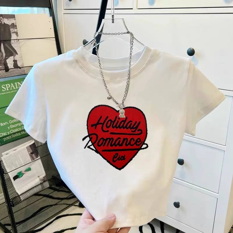 พร้อมส่ง เสื้อครอปแขนสั้น ผ้าคัตคอน นิ่มใส่สบาย #แขนสั้น ฤดูร้อน100%Cotton T-shirt เสื้อยืดผู้หญิง