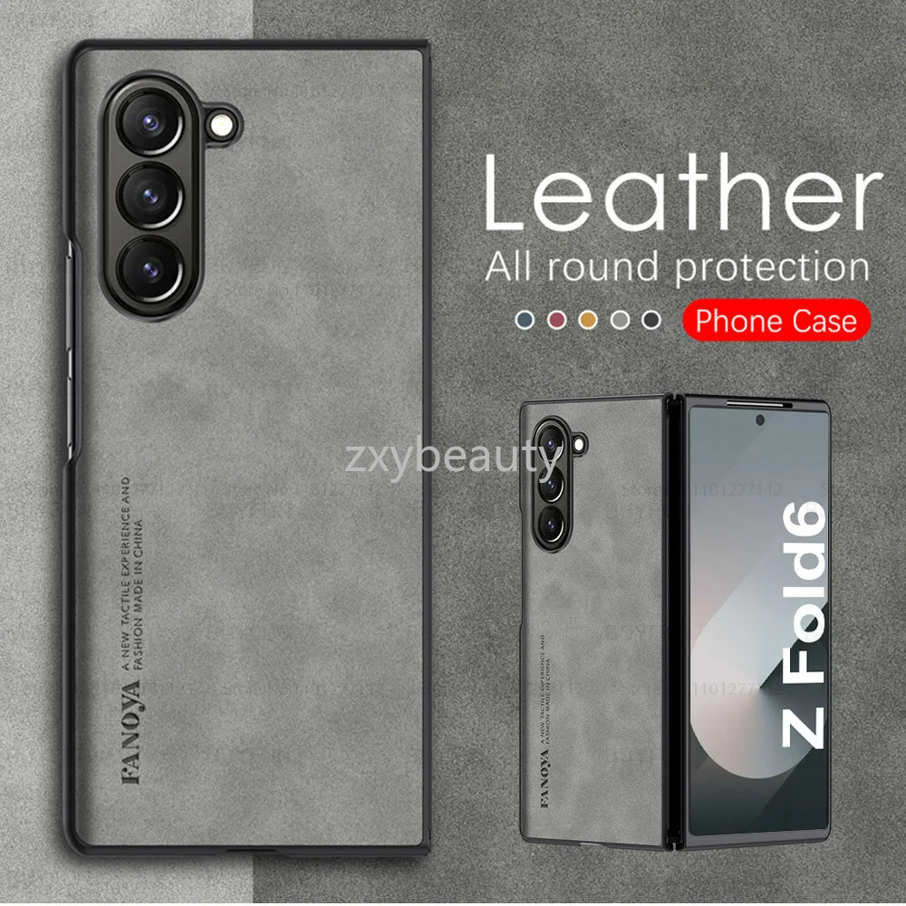 Lambskin Texture ปลอกหนังสําหรับ Samsung Galaxy Z พับ 6 5 4 3 5G 2024 เคสโทรศัพท์ TPU นุ่มกันกระแทกสําหรับ Fold6 Fold5 Fold4 Fold3 ZFold FOLD กลับกรณี