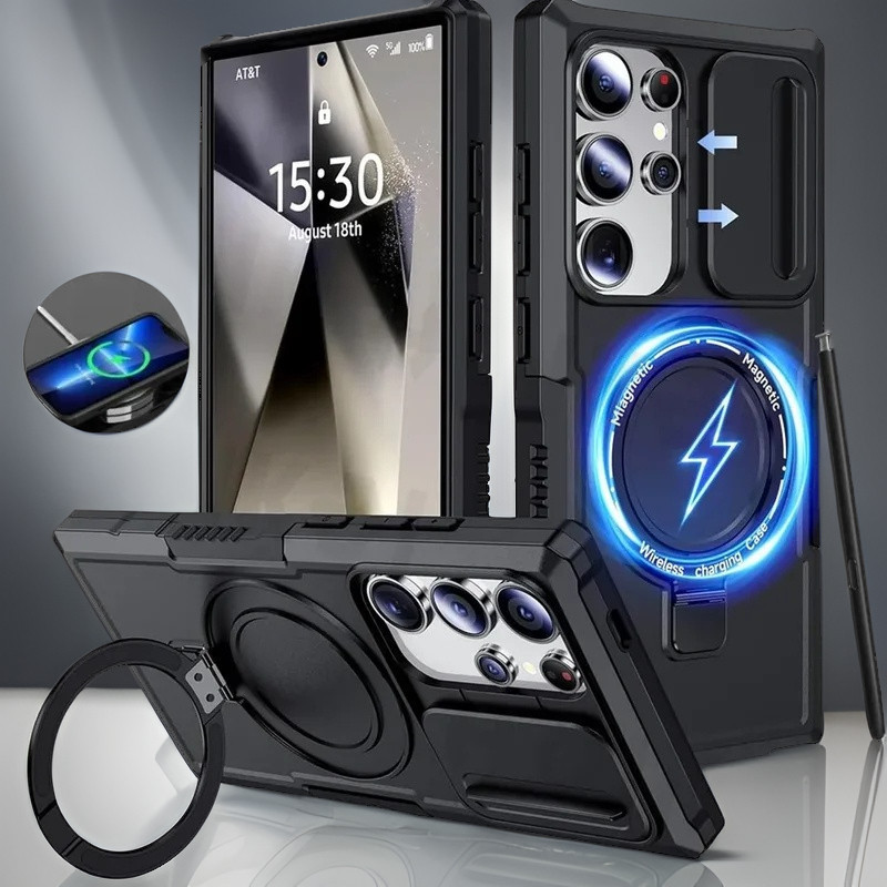 SAMSUNG เกราะกันกระแทกสไลด์กล้องแหวนแม่เหล็กขาตั้งสําหรับsamsung S25 Ultra S24 S23 S22 Ultra Plus S24 S23 S21 FE Note20 Ultra Heavy Duty Drop Protection Hard Cover