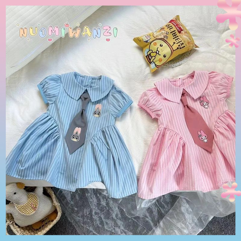 Girls Summer College Style Dress2024New ChildrenPoloCollar Short-Sleeved Shirt Dress Baby Summer Clothing Skirt