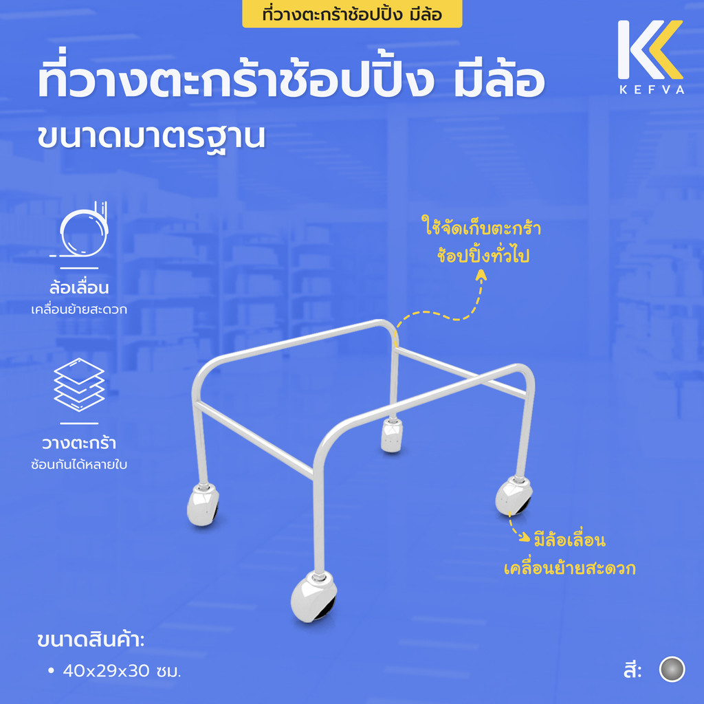 KEFVA ที่วางตะกร้าช้อปปิ้ง มีล้อ ขนาด40x29x30cm ขาวางซ้อนตะกร้า ที่เก็บตะกร้า shopping ในร้านมินิมาร์ท/ซูเปอร์มาร์เก็ต