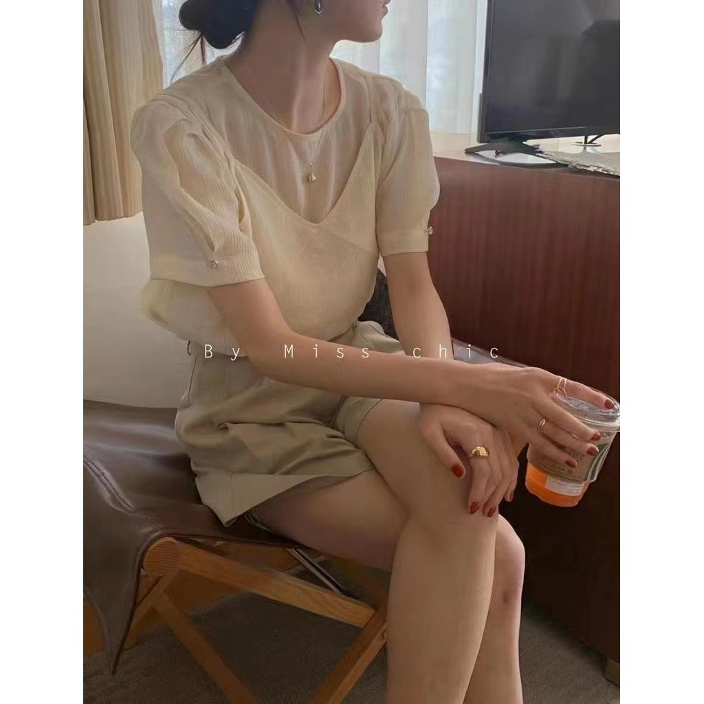 เสื้อเชิ้ตแขนสั้นฟองสไตล์เกาหลีฤดูร้อนผู้หญิง 240717