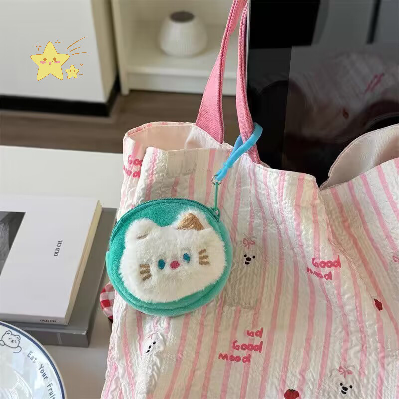 [JBTH] กระเป๋าใส่เหรียญแมวตาสีฟ้าตุ๊กตาน่ารักผู้หญิงซิปกระเป๋าสตางค์กระเป๋าเก็บหูฟังพวงกุญแจจี้ [JB]