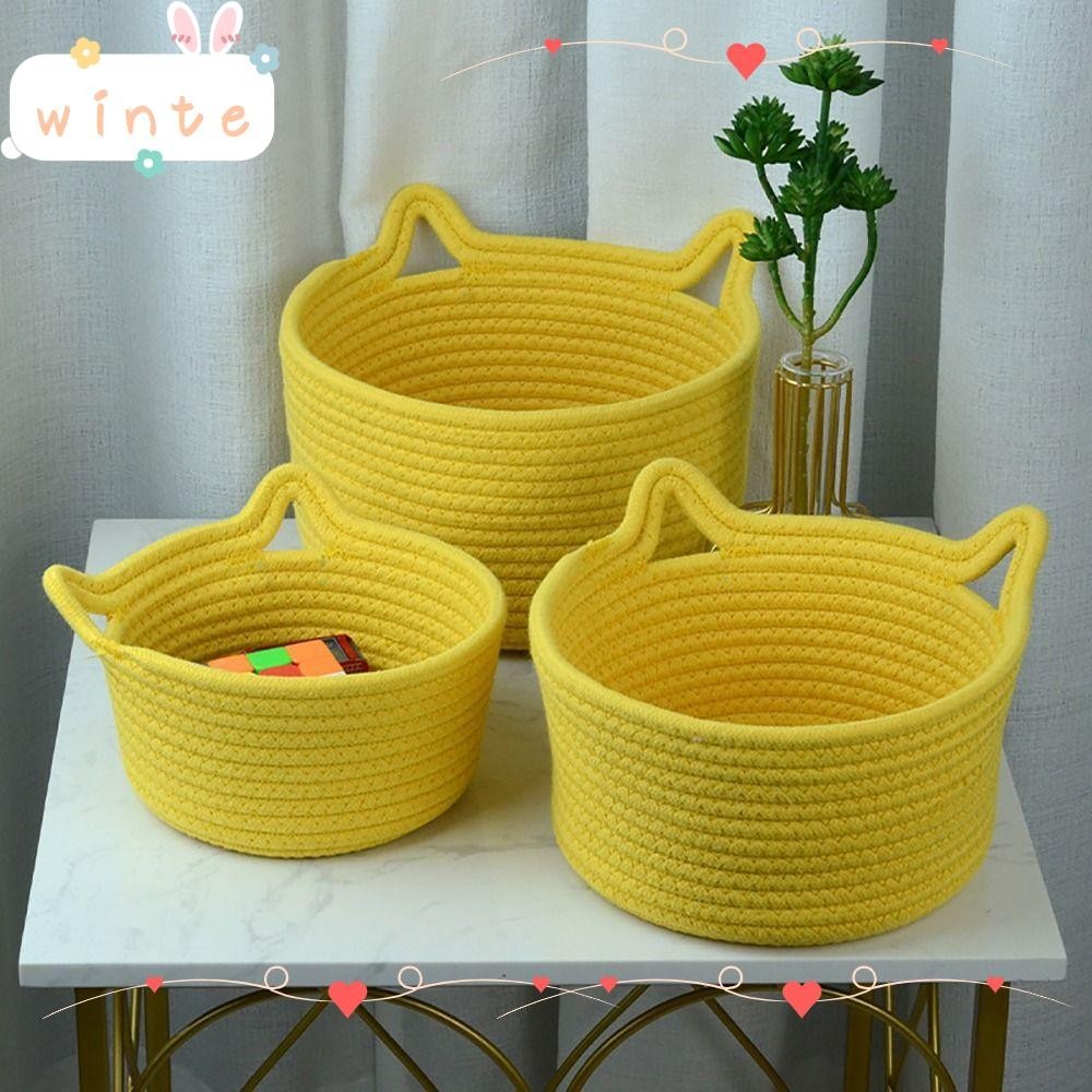 Winte ตะกร้าเก็บ, หูแมวรูปร่างทอเชือกฝ้ายถังเก็บ,สะดวก Desktop Organizer สัตว์เลี้ยงกล่องของเล่น Kitchen Home