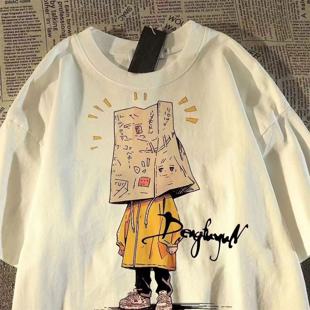 จัดส่งตลอด 24 ชั่วโมง เสื้อวินเทจผู้หญิง Oversize สไตล์เกาหลี เสื้อยืดโอเวอร์ไซส์แขนสั้นคู่รัก ใส่ได้ทั้งชายและหญิง G68
