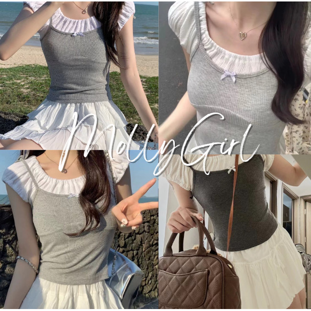 mollygirl.shop 2024 เสื้อแขวนเกาหลีแขนพัฟ