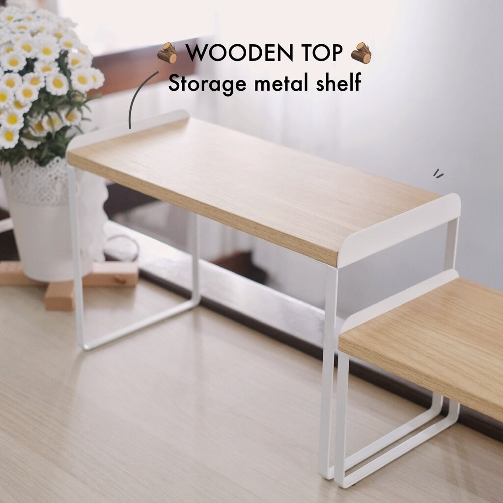 Omocha | (Wooden top) Storage metal rack shelf ชั้นวางของ ชั้นจัดระเบียบบนเค้าเตอร์ครัว สีไม้โอ๊ค