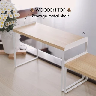 Omocha | (Wooden top) Storage metal rack shelf ชั้นวางของ ชั้นจัดระเบียบบนเค้าเตอร์ครัว สีไม้โอ๊ค