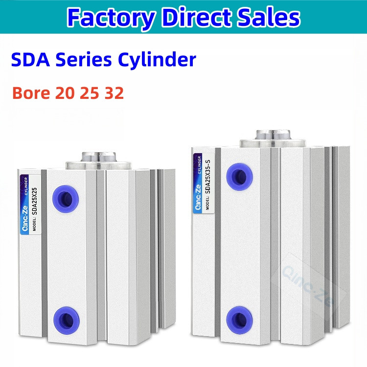 พร้อมสต็อก SDA 25x30 อลูมิเนียมขนาดกะทัดรัดกระบอกลมนิวเมติก แอร์แทค ประเภท 16 20 25 มม. เจาะถึง 5 10 15 20 25 30 35 40 45 50 จังหวะ