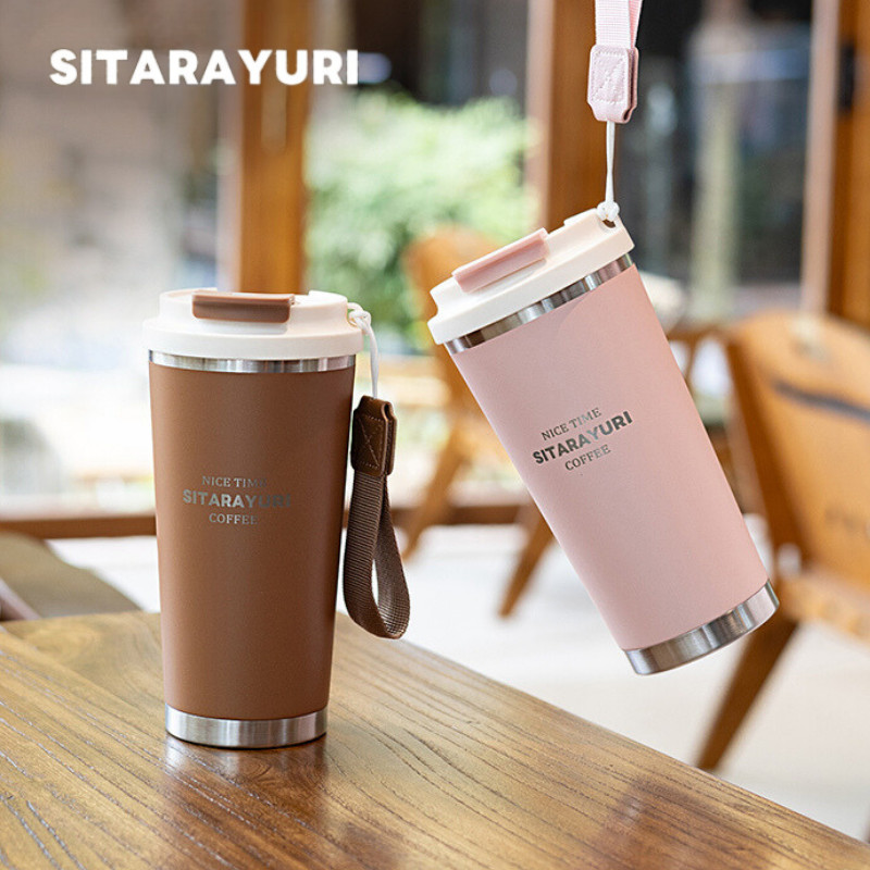 SITARAYURI (ของแท้) แก้วเก็บความร้อน/เย็น แก้วกาแฟ แก้วเก็บอุณหภูมิ 560ml ฝาใช้งานแบบ 2 หัว