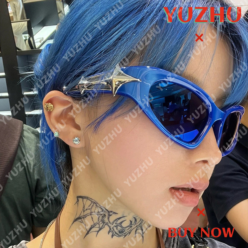 (YUZHU) Retro Cat Eye Y2K แว่นตากันแดดสําหรับผู้หญิง Hip Hop แฟชั่นกรอบสีสันสดใส Star แว่นตากันแดด