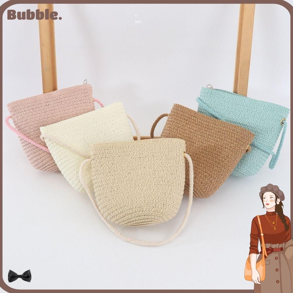 Bubble กระเป๋าสะพายข้างฟางฤดูร้อนสีบริสุทธิ์เด็กผู้หญิง