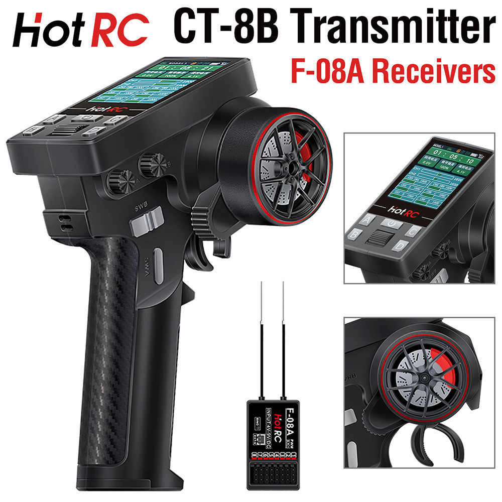 Hotrc เครื่องส่งสัญญาณ CT-8B 10CH 2.4GHz วิทยุระบบรีโมทคอนโทรลพร้อม F-08A PWM GFSK ตัวรับสัญญาณสําหร