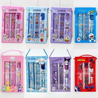 พร้อมส่ง💕 ชุดเครื่องเขียน 8ชิ้น ลายการ์ตูน (ดินสอไม้ + ยางลบ…