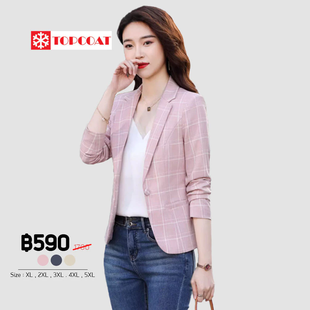 TOPCOAT เสื้อสูทลายสก็อตทรงเข้ารูป (เสื้ออย่างเดียว) Size : XL-5XL