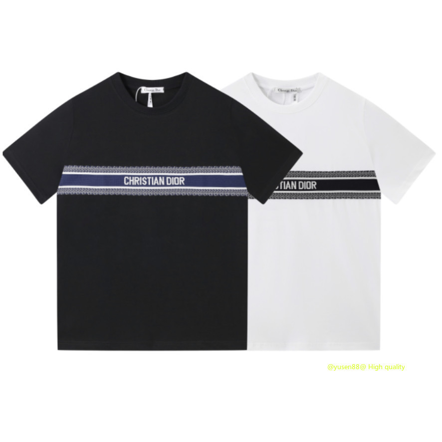 **** ขายร้อน *** สไตล์ใหม่ผ้าฝ้ายแท้หลวม DIO * Custom High-Quality Letter Rubber Band Short-Sleeved T @-