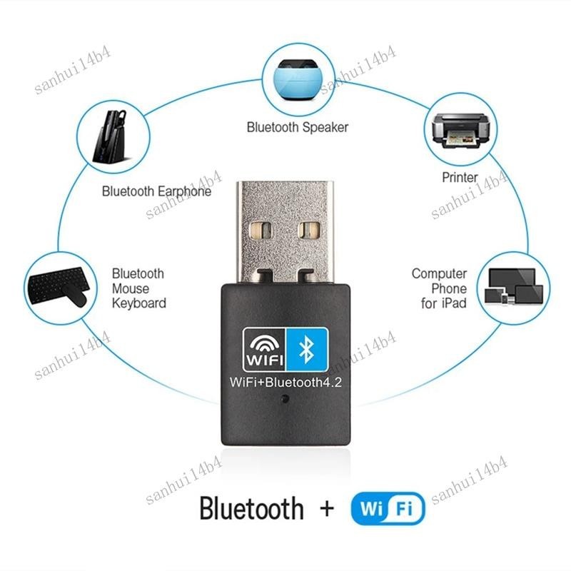 【sanhui14b4 】USB Wifi อะแดปเตอร์ที่รองรับบลูทูธ V4.2 การ์ดเครือข่ายไร้สาย Wifi เสาอากาศเครื่องส่งสัญญาณ PC Lan ตัวรับสัญญาณอินเทอร์เน็ตเปลี่ยน