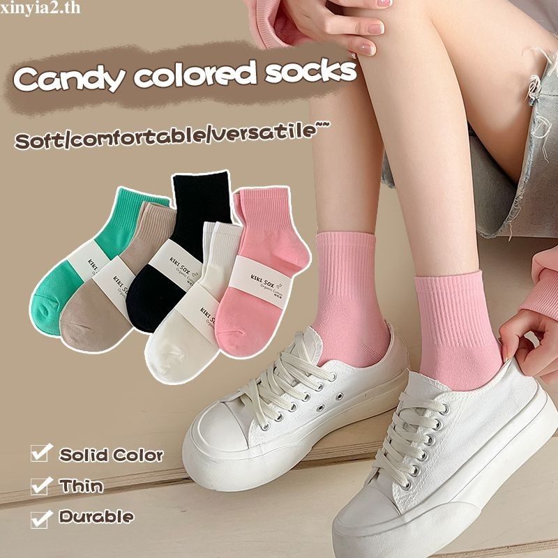 XINYIA2.thGirls สีทึบถุงเท้ากีฬาฤดูใบไม้ผลิฤดูร้อนถุงเท้าสั้นบางลูกอมสีถุงเท้าสั้น