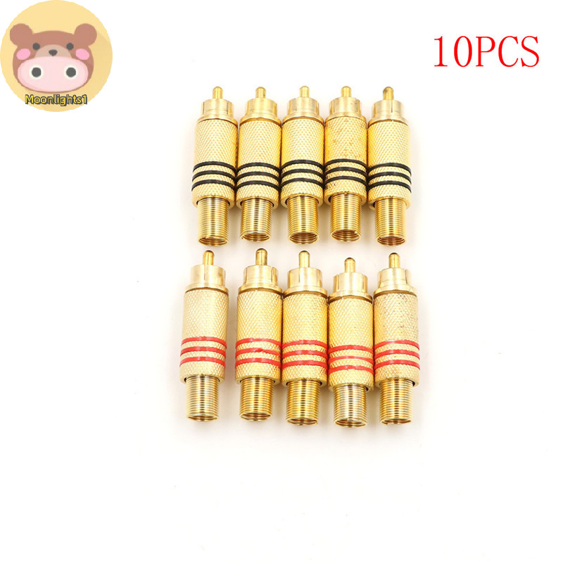 Moonlights1 10 ชิ้นขั้วต่อ RCA ชายแจ็คปลั๊กเสียง Vedio เชื่อมทองสีแดงสีดํา EN
