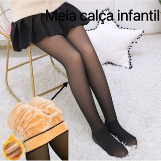 Meia Calça Infantil Térmica Forrada Peluciada Translúcida de Lã Super Elástica Slim 3-16ANOS