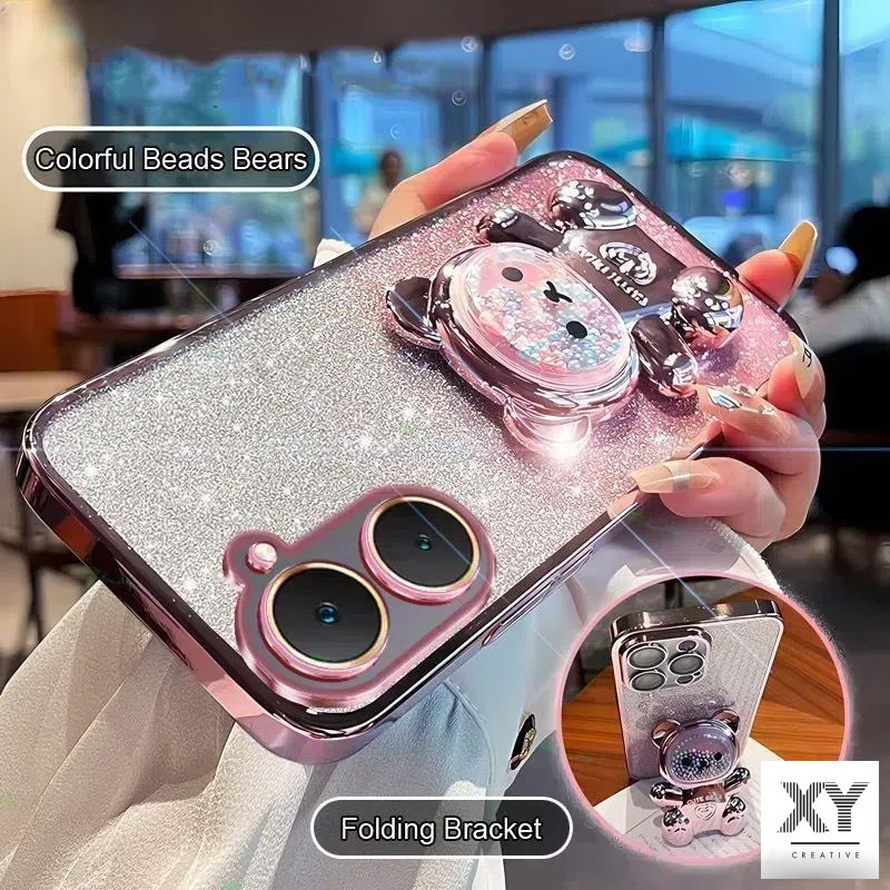 เคสโทรศัพท์ Vivo Y18 Y03 Y02 Y02S Y16 Y17S Y11 Y12 Y15S Y15A Y01 Y20i Y20 Y20S Y12A Y12S วงเล็บหมุน 360 °เคสโทรศัพท์บรรเทาความเครียดที่มีสีสันลูกปัดหมีขาตั้งพับ เปลือกอ่อน เคส Vivo Y18 Y03 Y02 Y02S Y16 Y17S Y11 Y12 Y15S Y15A Y01 Y20i Y20 Y20S Y12A Y12S