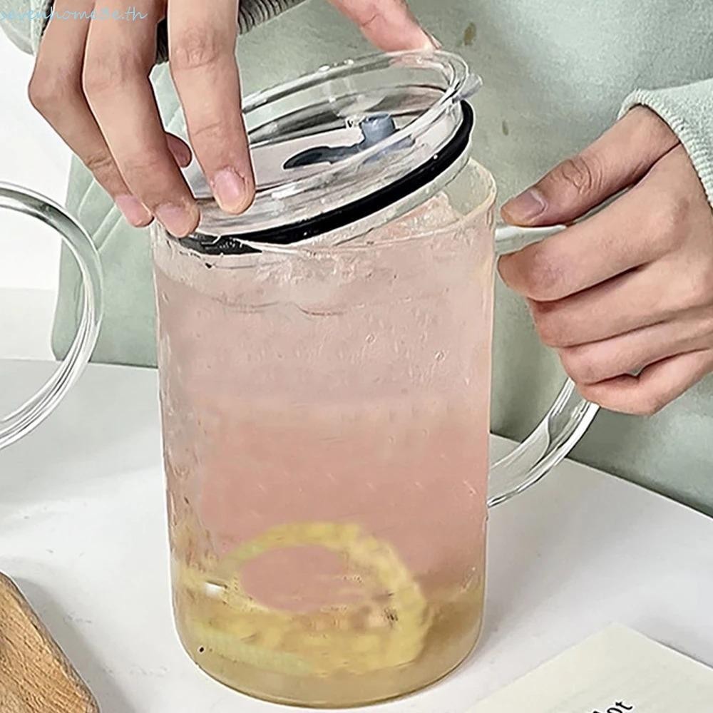 Sevenhome3e แก้วน้ําแก้ว 1000 Ml. พร้อมฝาปิดและแก้วน้ําฟางอุณหภูมิสูงความจุขนาดใหญ่-แก้วน้ําทนเบียร์โปร่งใส