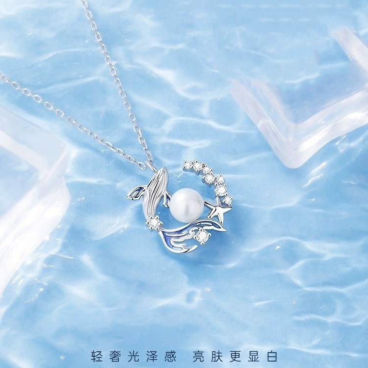 แฟชั่น ส925 เงินสร้อยคอปลาวาฬสีฟ้าหญิงที่ไม่ซ้ํากันเลียนแบ รูปที่ 2