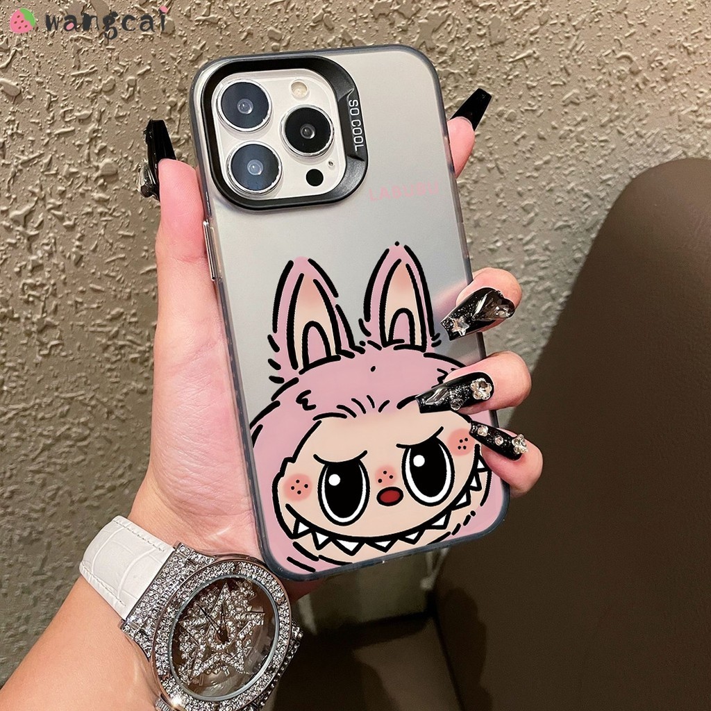 สําหรับ Vivo V23 V20 Pro V23e V21 V21e 4G 5G V21s V5 V5s เคสโทรศัพท์ Labubu สีชมพูลายสก๊อตผลไม้น่ารักการ์ตูนหรูหราเลเซอร์ Matte Frosted สีดําเงินกันกระแทกกรณีปกหลัง