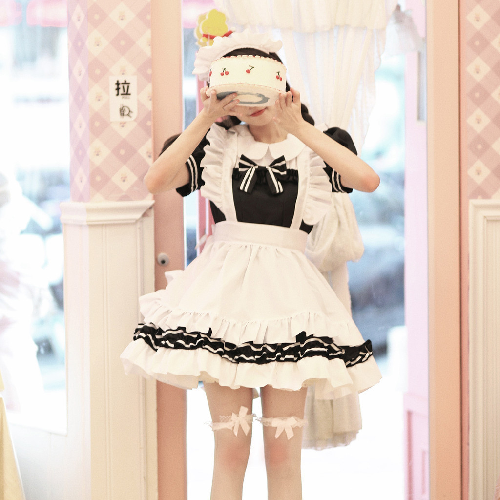 ชุดเดรสโลลิต้าเมดน่ารักชุดเมดคลาสสิกสีดำและสีขาวคอสเพลย์เสื้อผ้าผู้หญิงบอสใหญ่ชุดแม่บ้านไซส์ใหญ่เล่นตามบทบาท