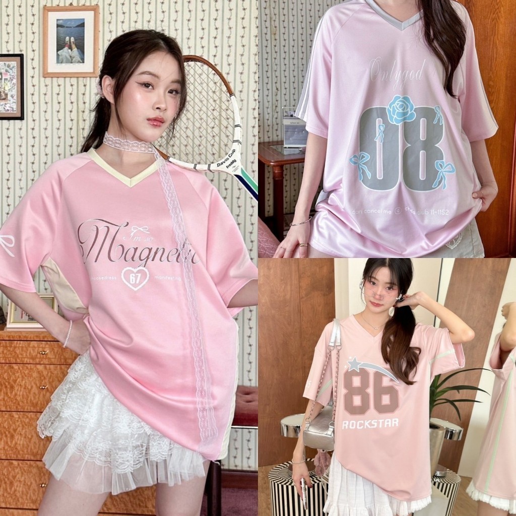 เกาหลีเสื้อยืดผู้หญิงคอวีโบว์พิมพ์น่ารักแฟชั่นฤดูร้อนเสื้อยืดเกาหลี อิน สไตล์สาวสวยชุดหวาน