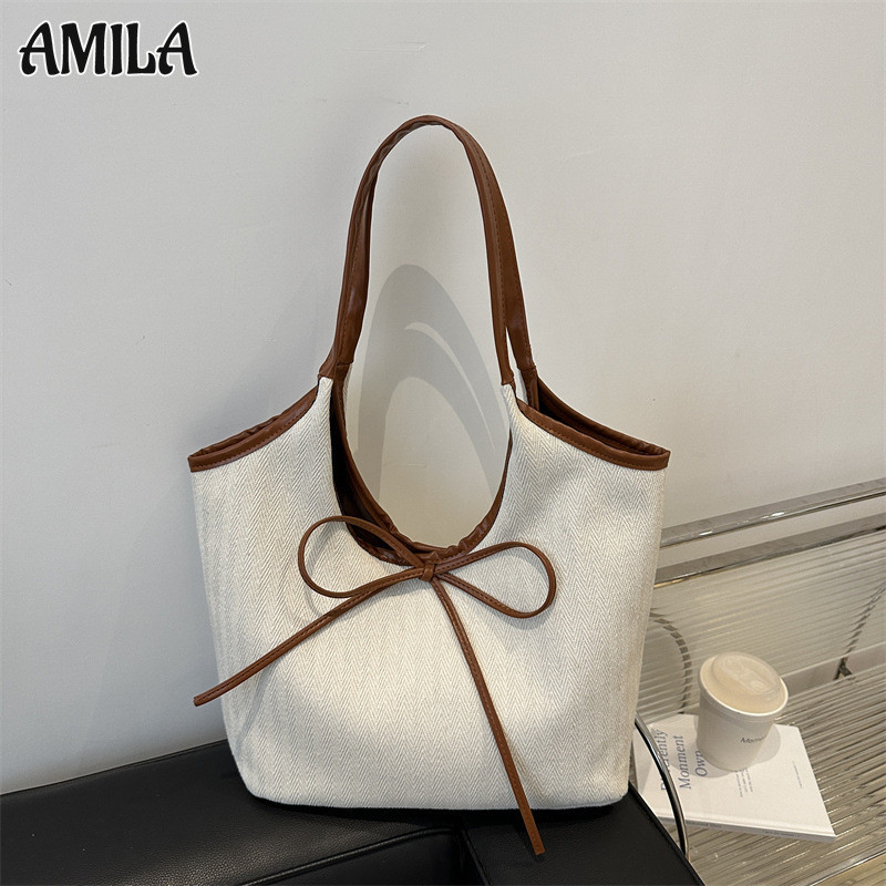 Amila ความจุขนาดใหญ่อเนกประสงค์ Simple Class Commuter Tote ใหม่แฟชั่นกระเป๋าสะพายไหล่ลําลอง